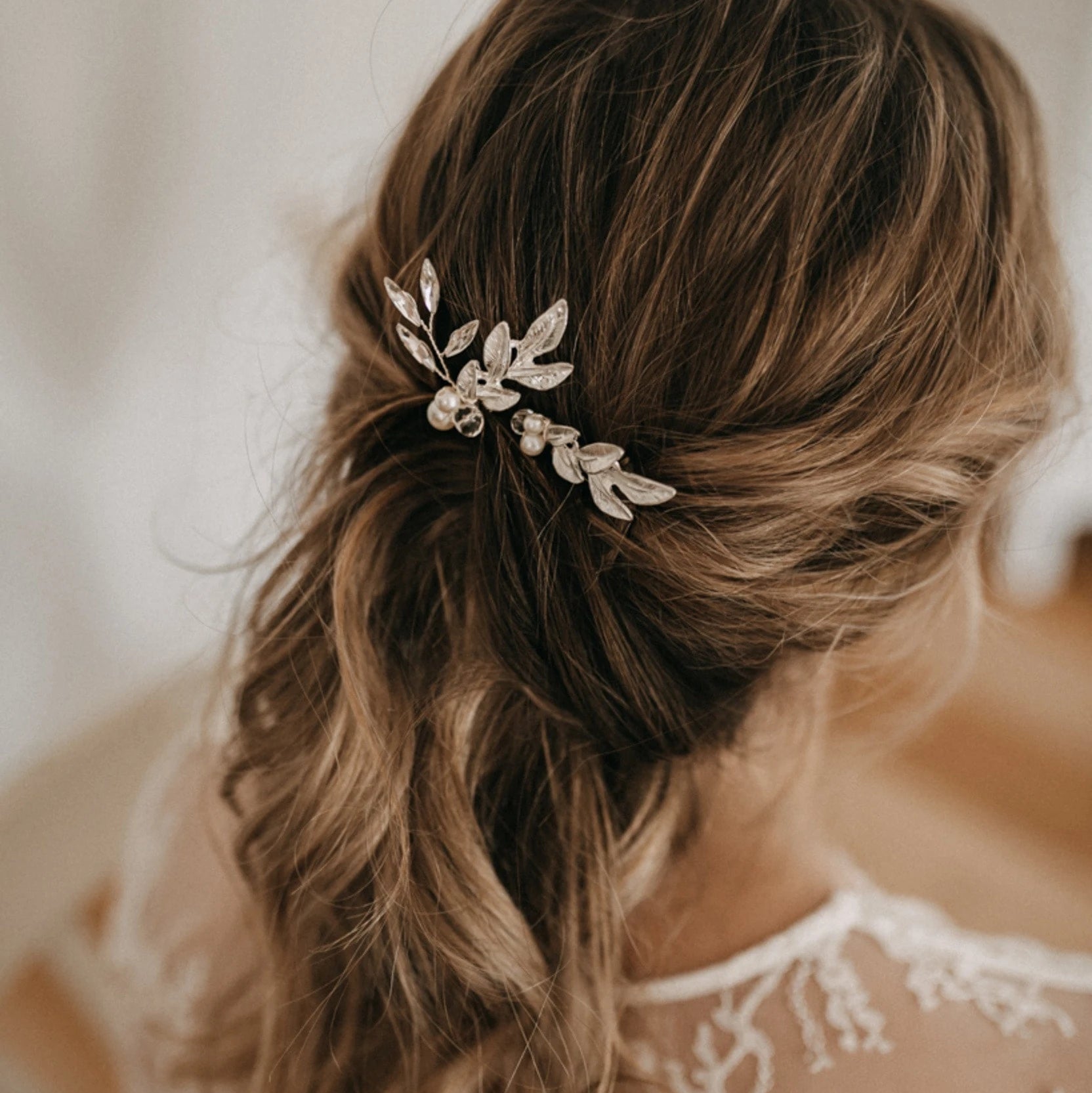 Haarnadeln Blätter Silber für Braut