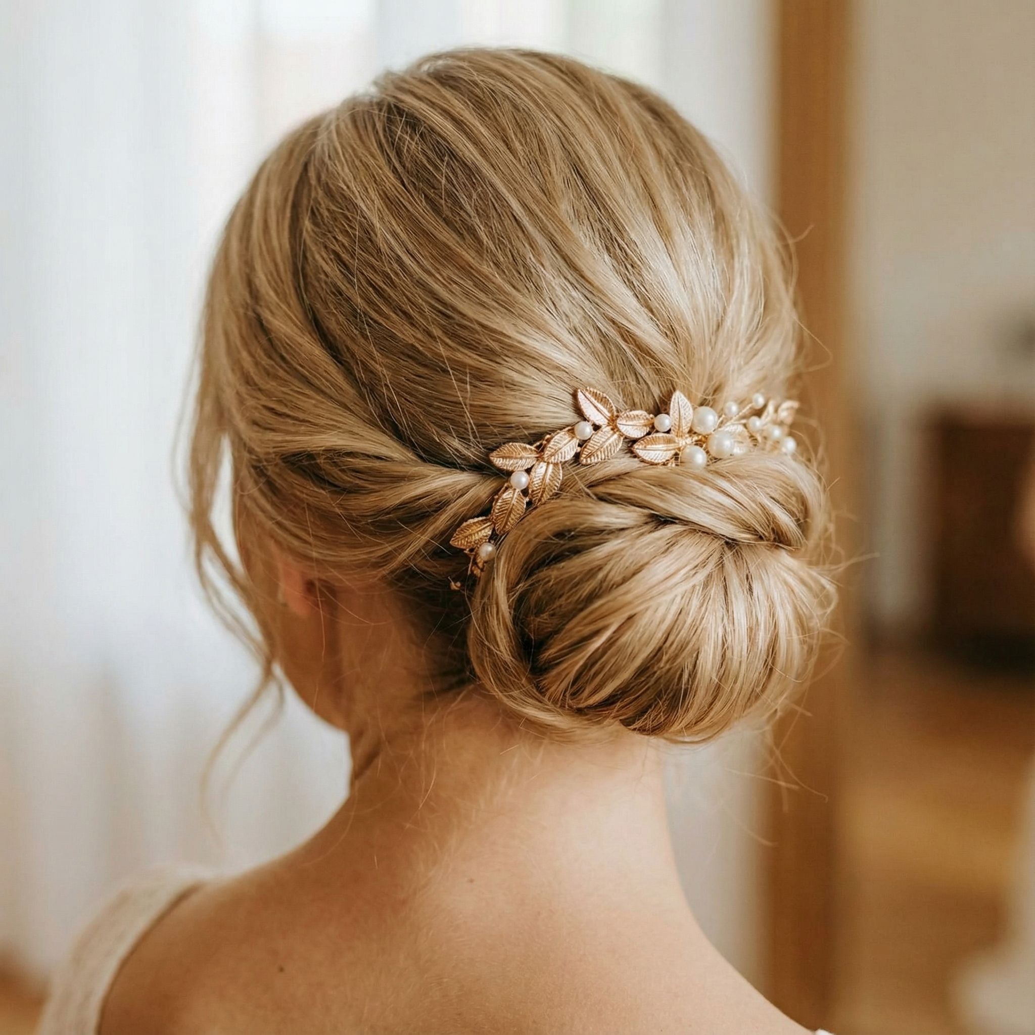 Eine Frau mit hochgestecktem Haar.