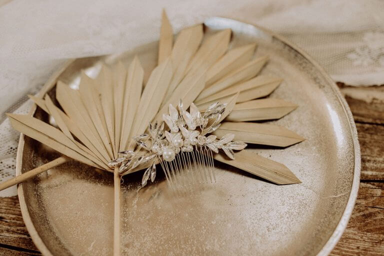 Brauthaarkamm Silber mit Blättern Boho Vintage Wedding