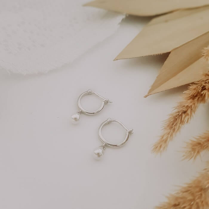 Hoop Ohrringe Silber mit Perle für Braut
